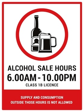 Class 1B alcohol licence sign