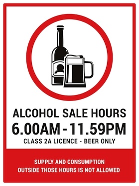 Class 2A alcohol licence sign