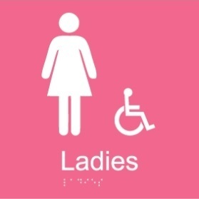 Ladies female toilets acrylic pink braille sign