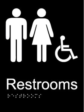 Restrooms acrylic black braille sign