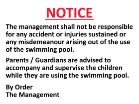 Swimming pool disclaimer sign