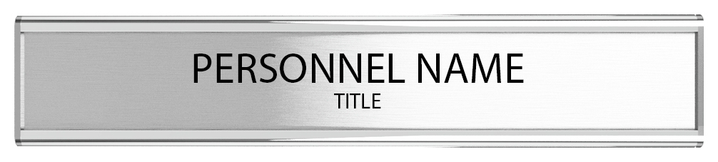 Silver office nameplate with end-cap - front